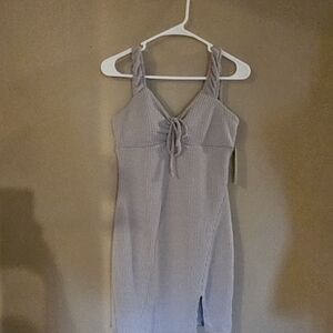 Gray Tie Front Ruched Halter Mini Dress